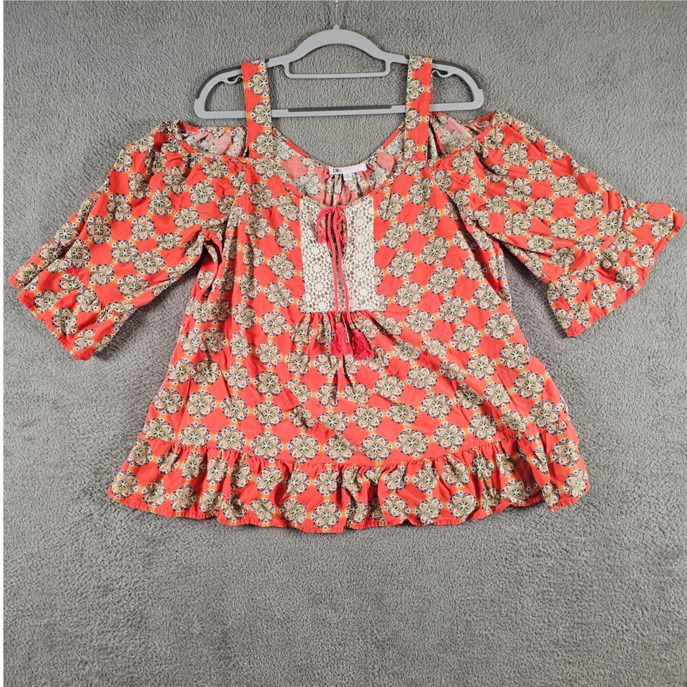 DR2 Orange Medallion Print Cold Shoulder Boho Top XL Boho Peasant